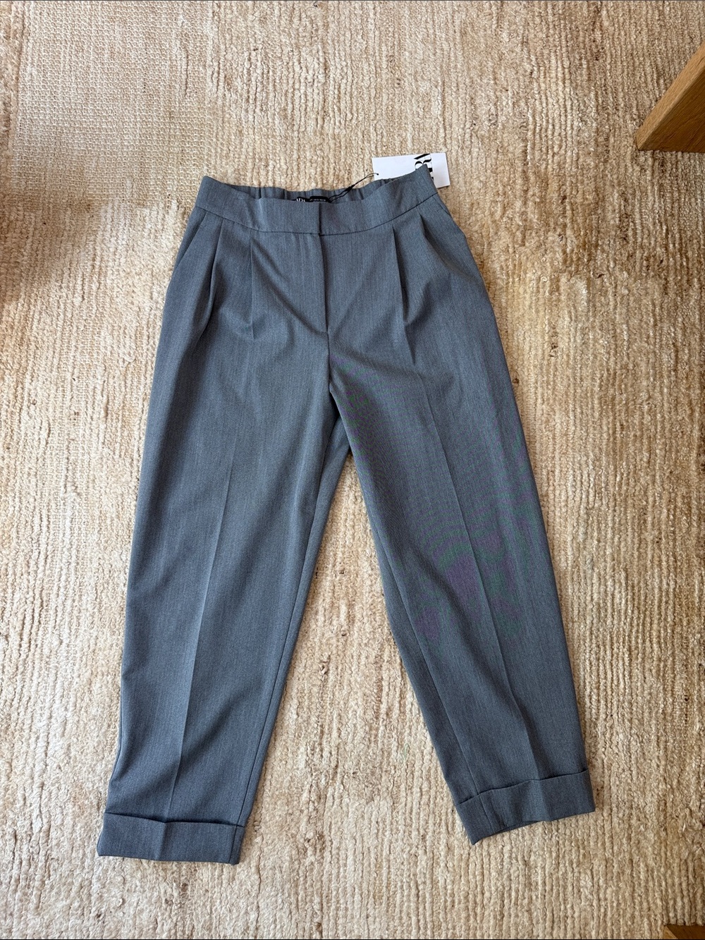 Zara Charcoal Gray Cropped Pleated Trousers